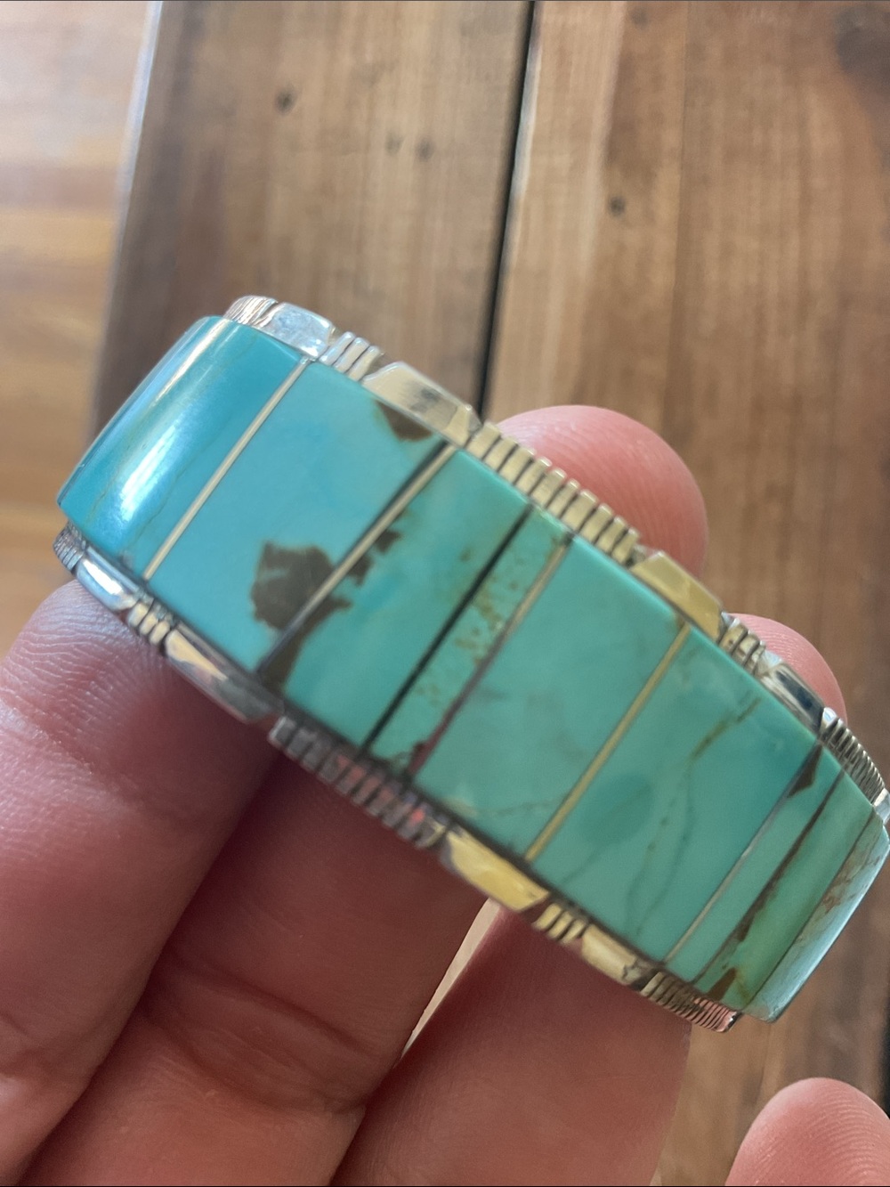 Native Turquoise Inlay Cuff Bracelet - Picture 6 of 6